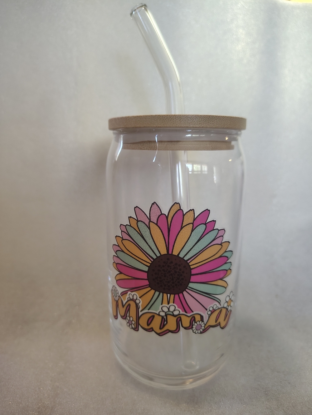 🩰 "Mama" With Flower Glass Tumbler